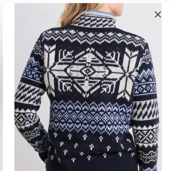 Vineyard Vines Merino Wool Blue Fair Isle Roll Mock Neck Sweater XXS - Picture 3 of 8